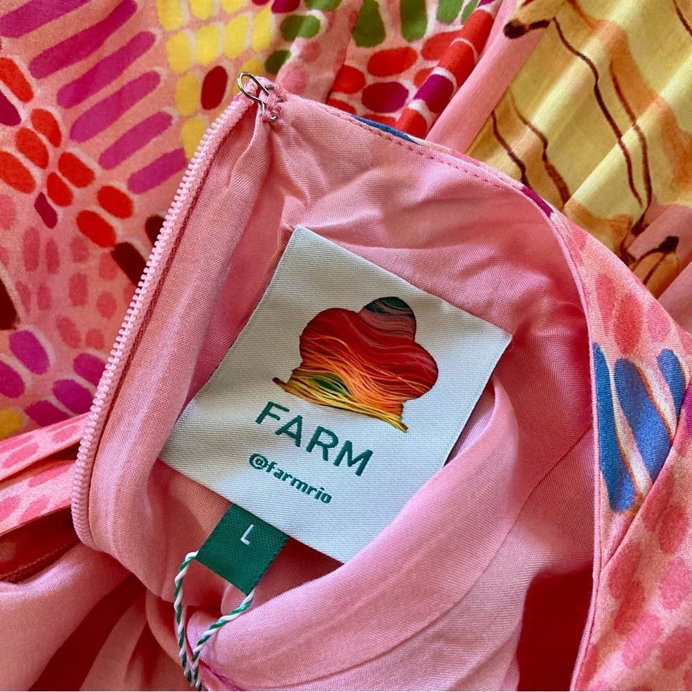 NEW FARM Rio Mixed Pink Prints Maxi Dress Fruit Tiered Crossback Belt Size L - Picture 14 of 16